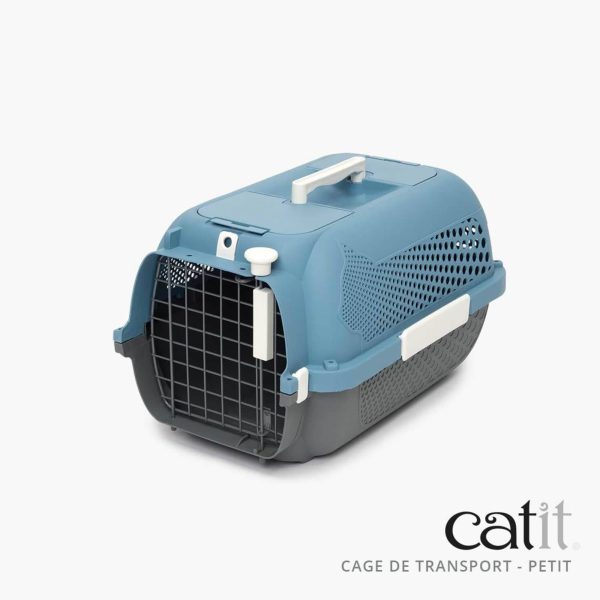 caisse de transport pour chat bleu gris