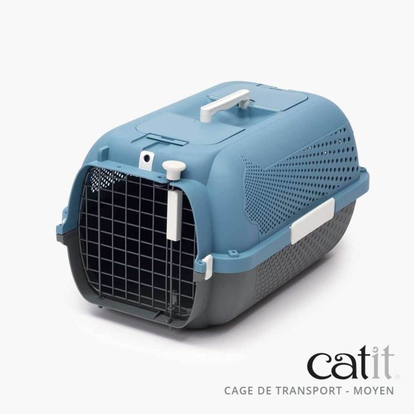 caisse de transport pour chat bleu gris