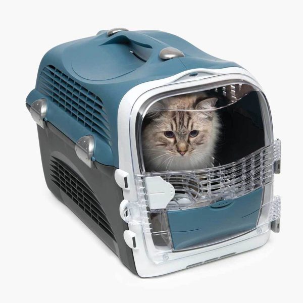 caisse de transport pour chat Cabrio Catit bleu gris