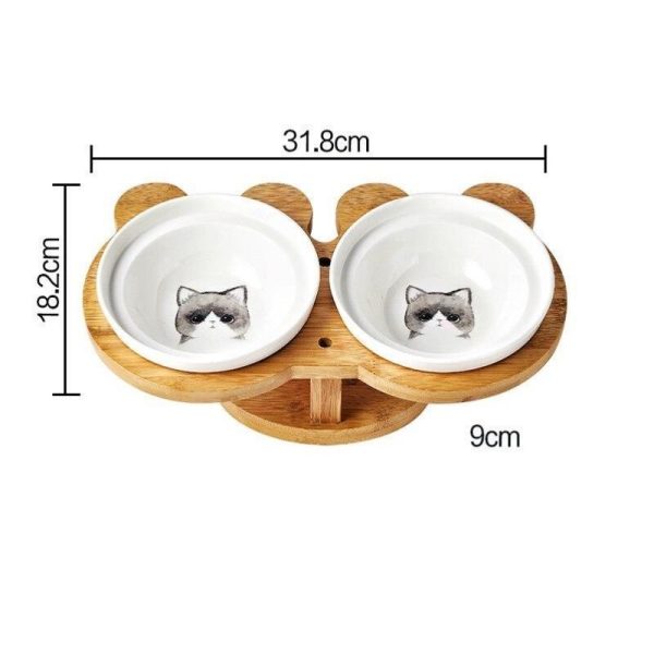 gamelle pour chat design en céramique et bois